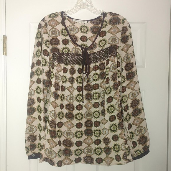 Daniel Rainn Long Sleeve Blouse SZ Medium Light-Weight Medallion Relaxed Boho - Picture 1 of 10
